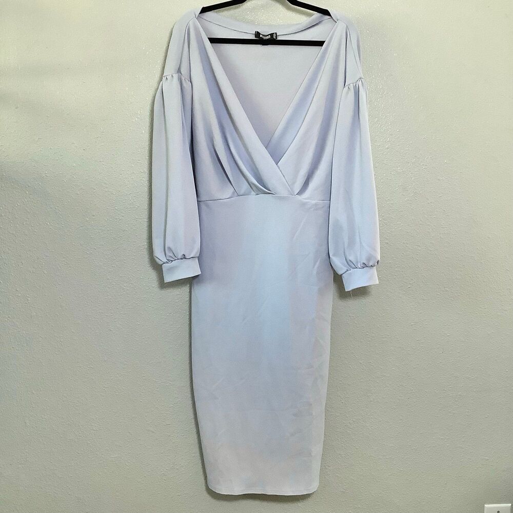Missguided Pastel Periwinkle Glam‎ Going Out Party Draped Deep V Dress Sz 18